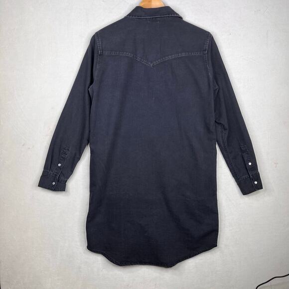 Levi’s Western Denim Black Long Sleeve Pearl Snap Button Shirt Dress medium - Picture 2 of 10